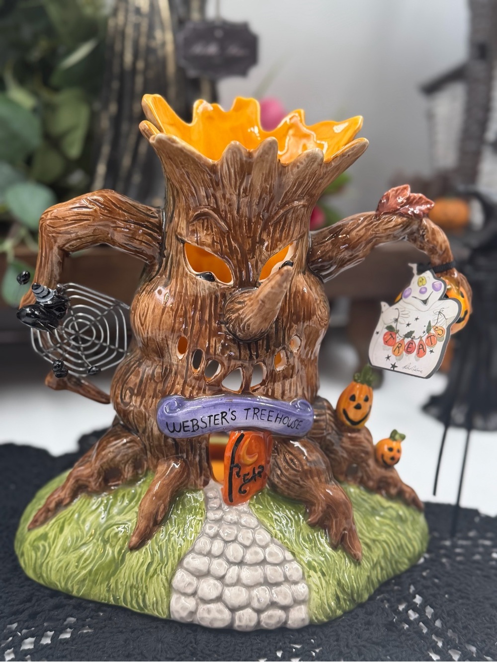 new blue sky clayworks webster’s treehouse halloween tealight holder htf